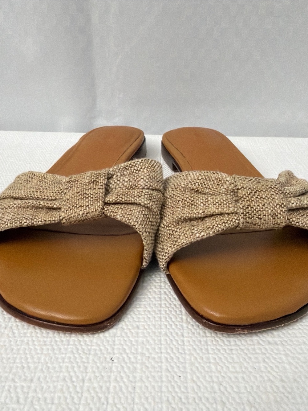 J. McLaughlin Karina Linen Sandals Natural Bow Flats Women’s Size 6.5 Brown - Picture 2 of 9